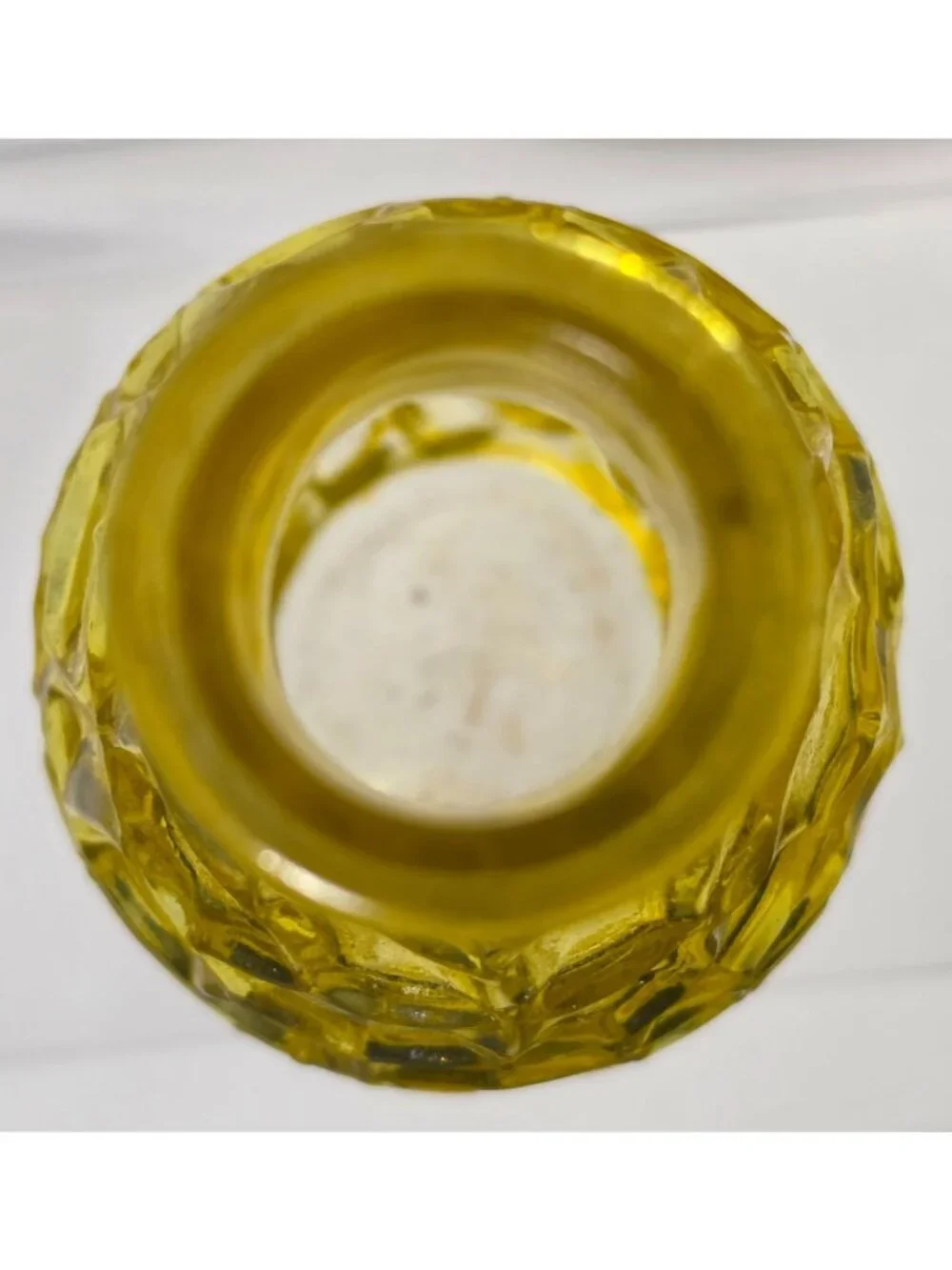 Vintage Amber Yellow Pressed Glass Decanter Bud Vase Diamond Starburst 5.5